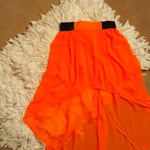 Neon orange/pink high waisted high-low hem skirt